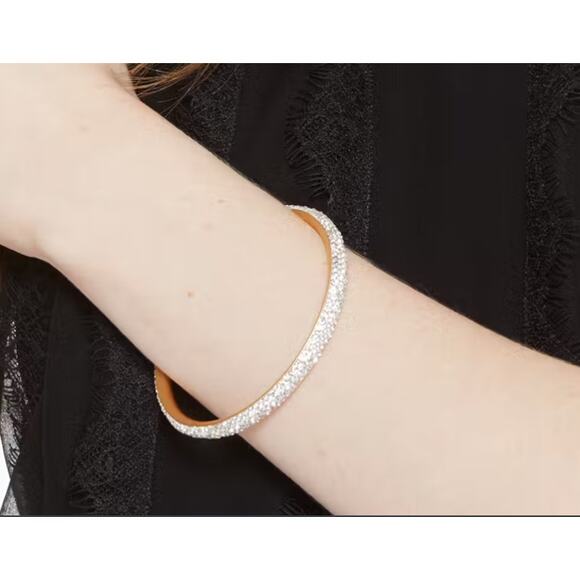 Kate Spade Rose Gold Clear Crystal Bangle Bracelet NEW Flush Clasp - Picture 1 of 6